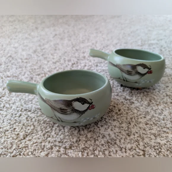 Pfaltzgraff Winterwood Chickadees Soup Bowls Set Of 2 Green - Picture 1 of 5